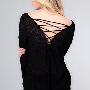 Lace up back sweater